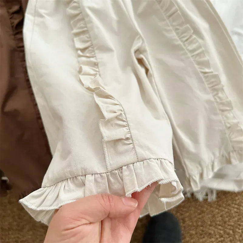 ロングパンツ・スウェットパンツ キッズパンツ センター裾フリルワイドルーズロングパンツ【mh0008901】