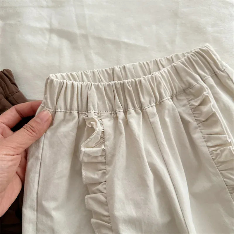 ロングパンツ・スウェットパンツ キッズパンツ センター裾フリルワイドルーズロングパンツ【mh0008901】