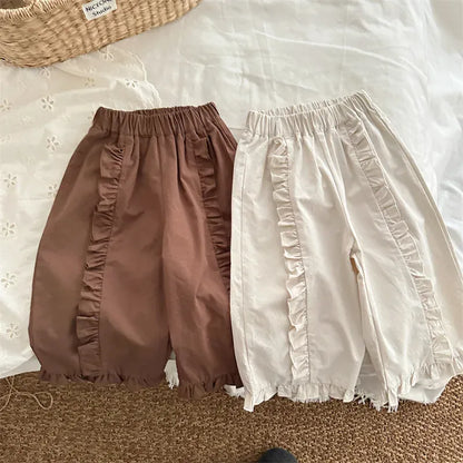 ロングパンツ・スウェットパンツ キッズパンツ センター裾フリルワイドルーズロングパンツ【mh0008901】