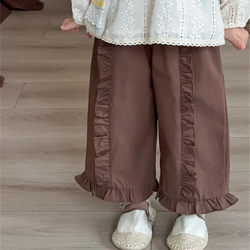 ロングパンツ・スウェットパンツ キッズパンツ センター裾フリルワイドルーズロングパンツ【mh0008901】