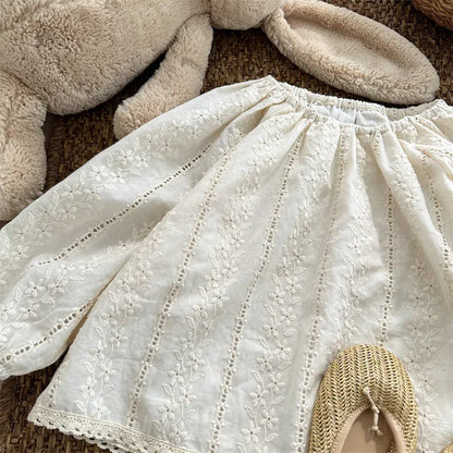 長袖シャツ・ブラウス キッズトップス フラワーレース刺繍長袖パフスリーブスモックチュニックブラウス【mh0008906】