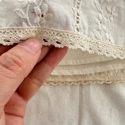 長袖シャツ・ブラウス キッズトップス フラワーレース刺繍長袖パフスリーブスモックチュニックブラウス【mh0008906】