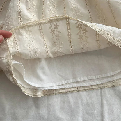 長袖シャツ・ブラウス キッズトップス フラワーレース刺繍長袖パフスリーブスモックチュニックブラウス【mh0008906】