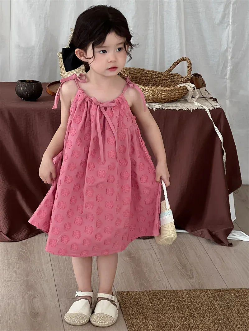 ノースリーブワンピース キッズワンピース フラワー水玉エンボスキャミソールワンピース【mh0008908】