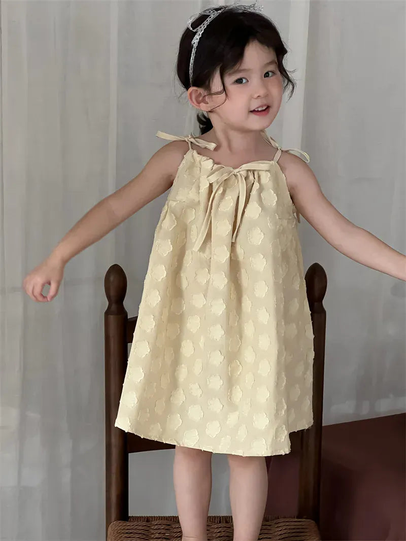 ノースリーブワンピース キッズワンピース フラワー水玉エンボスキャミソールワンピース【mh0008908】