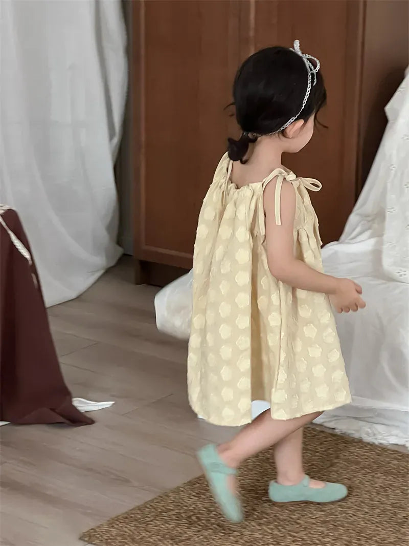 ノースリーブワンピース キッズワンピース フラワー水玉エンボスキャミソールワンピース【mh0008908】