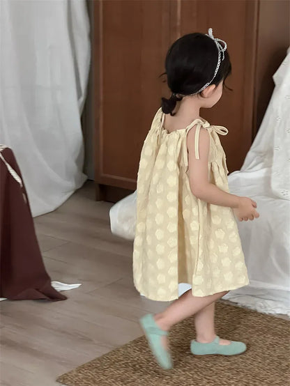 ノースリーブワンピース キッズワンピース フラワー水玉エンボスキャミソールワンピース【mh0008908】