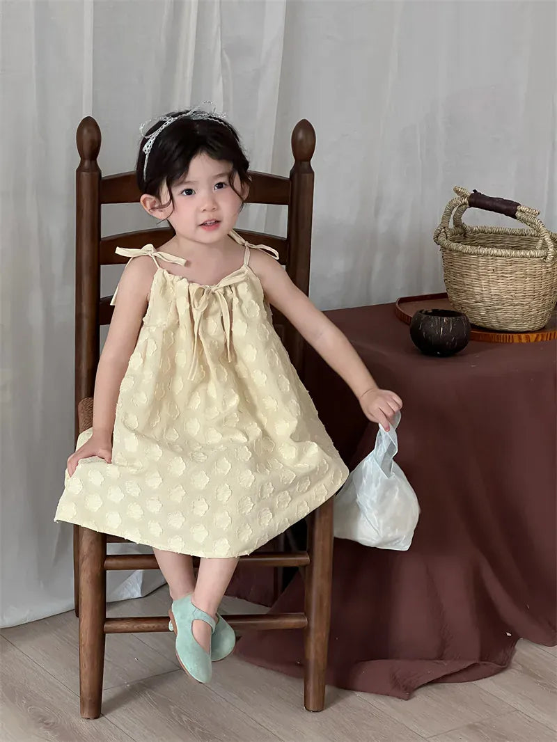 ノースリーブワンピース キッズワンピース フラワー水玉エンボスキャミソールワンピース【mh0008908】