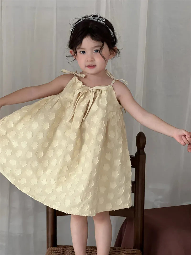 ノースリーブワンピース キッズワンピース フラワー水玉エンボスキャミソールワンピース【mh0008908】