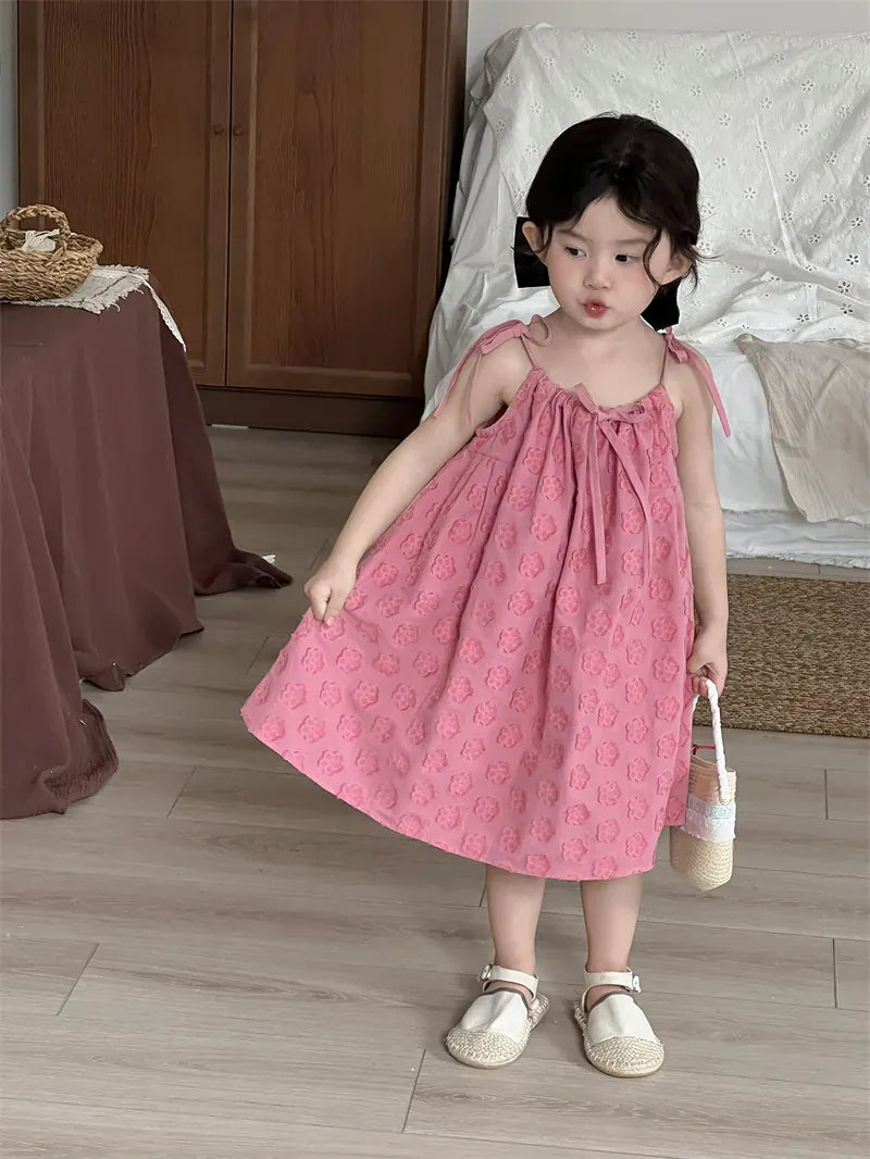 ノースリーブワンピース キッズワンピース フラワー水玉エンボスキャミソールワンピース【mh0008908】