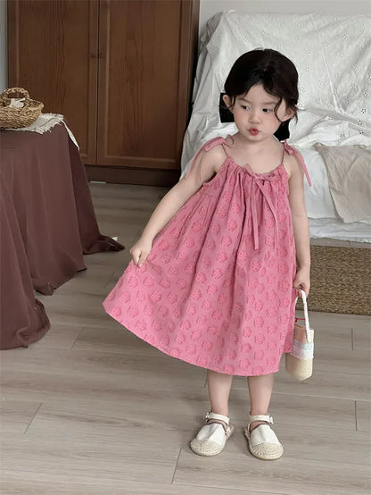 ノースリーブワンピース キッズワンピース フラワー水玉エンボスキャミソールワンピース【mh0008908】