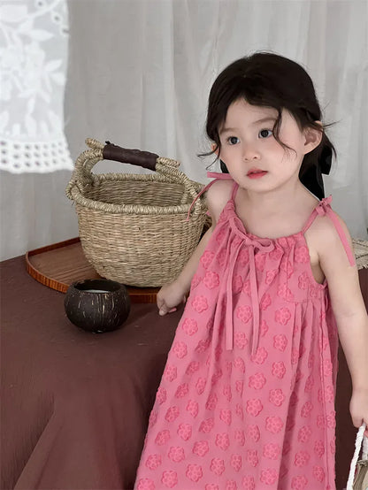 ノースリーブワンピース キッズワンピース フラワー水玉エンボスキャミソールワンピース【mh0008908】