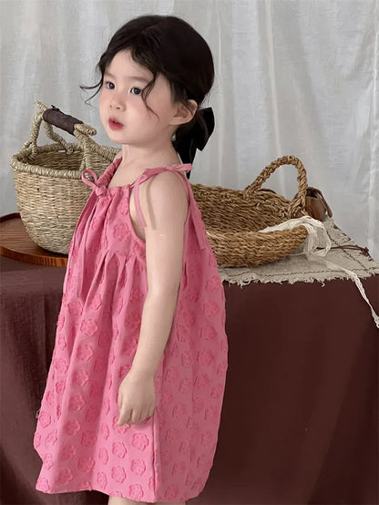 ノースリーブワンピース キッズワンピース フラワー水玉エンボスキャミソールワンピース【mh0008908】