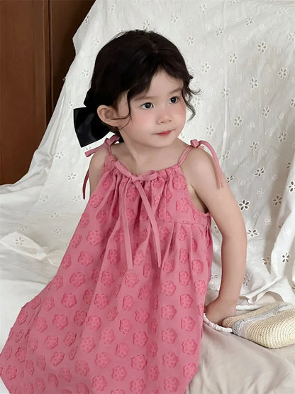 ノースリーブワンピース キッズワンピース フラワー水玉エンボスキャミソールワンピース【mh0008908】