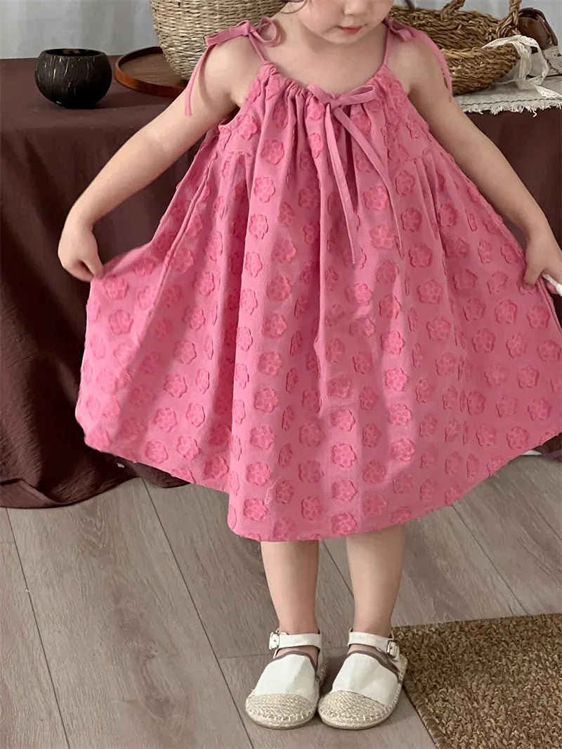 ノースリーブワンピース キッズワンピース フラワー水玉エンボスキャミソールワンピース【mh0008908】