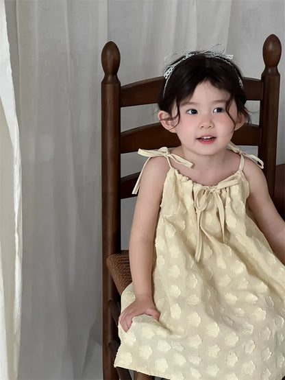 ノースリーブワンピース キッズワンピース フラワー水玉エンボスキャミソールワンピース【mh0008908】