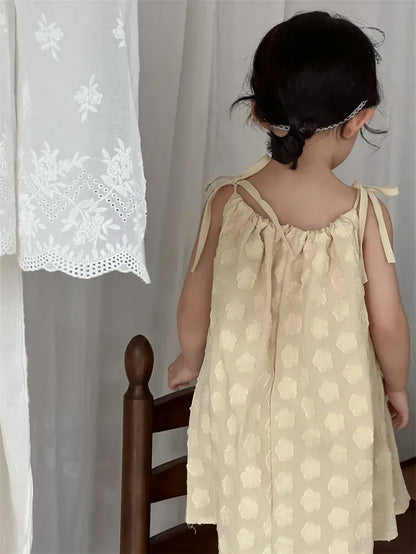ノースリーブワンピース キッズワンピース フラワー水玉エンボスキャミソールワンピース【mh0008908】