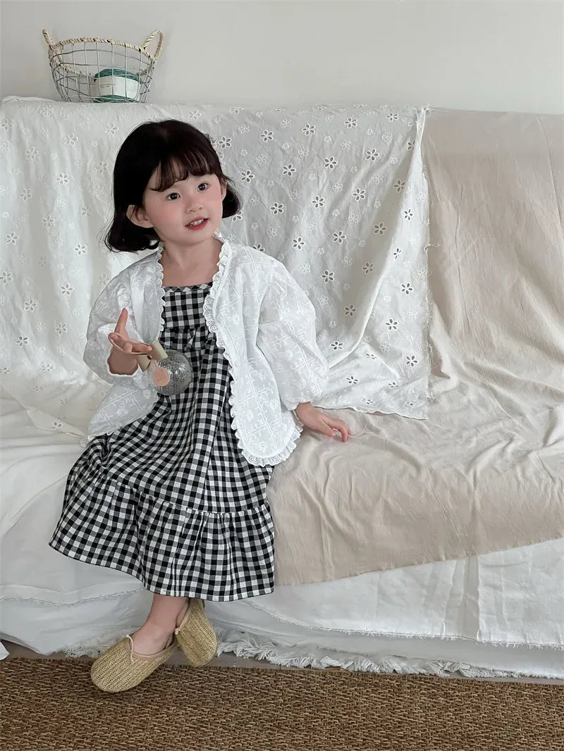 ノースリーブワンピース キッズワンピース チェックフリルキャミソールワンピース【mh0008909】