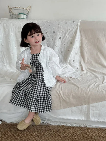 ノースリーブワンピース キッズワンピース チェックフリルキャミソールワンピース【mh0008909】