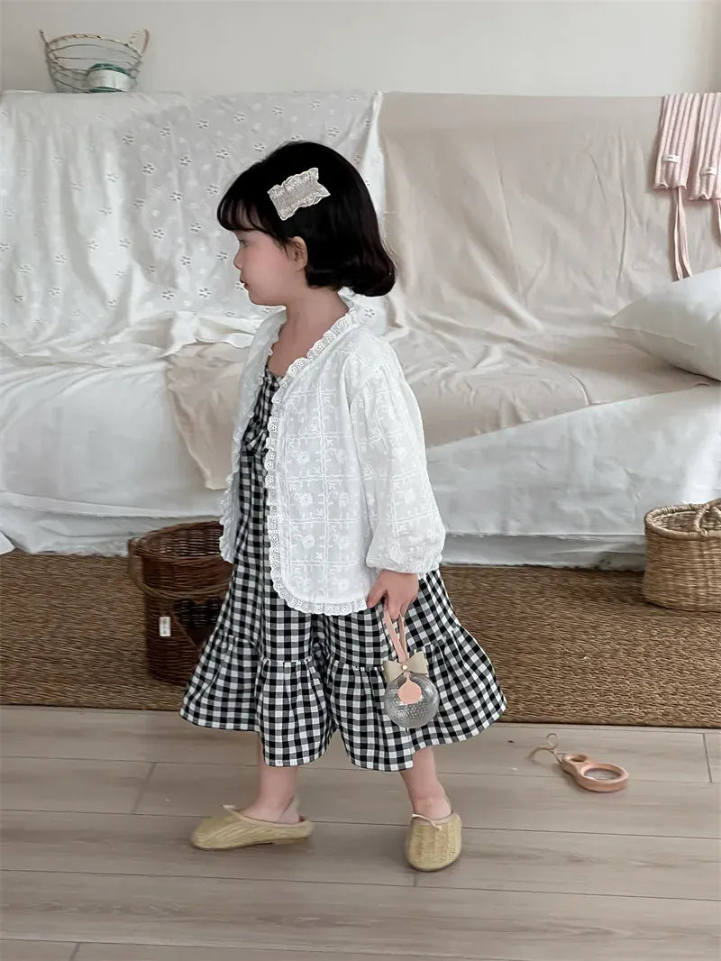 ノースリーブワンピース キッズワンピース チェックフリルキャミソールワンピース【mh0008909】