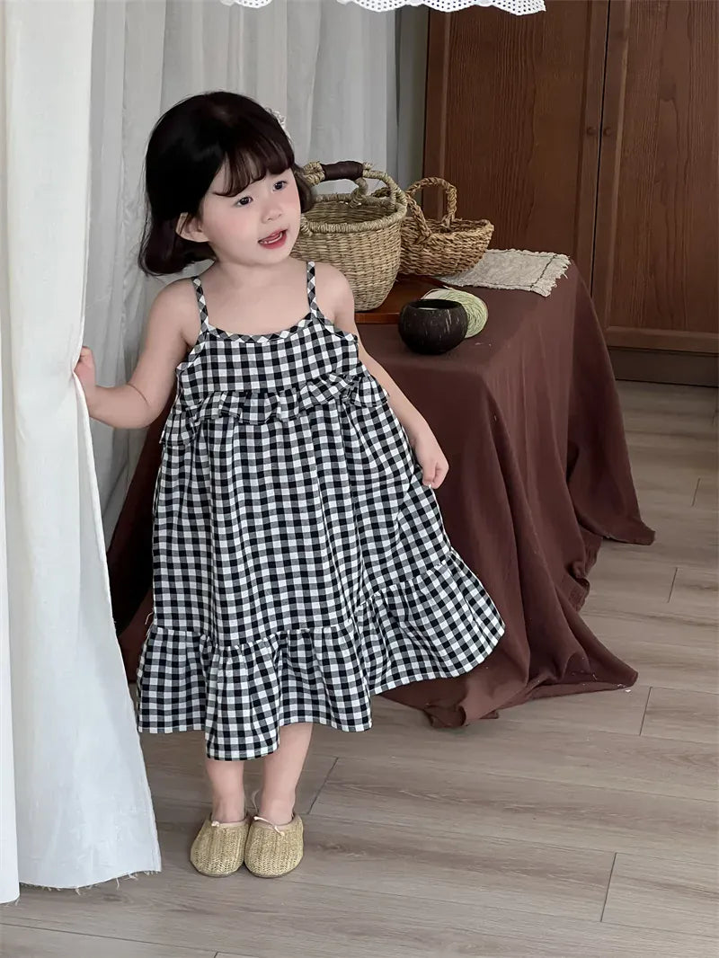 ノースリーブワンピース キッズワンピース チェックフリルキャミソールワンピース【mh0008909】