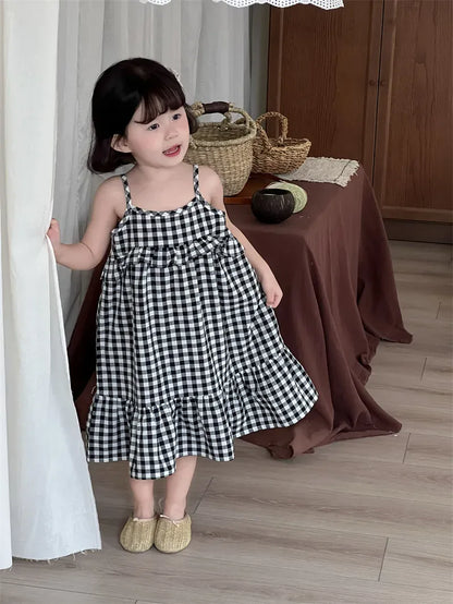 ノースリーブワンピース キッズワンピース チェックフリルキャミソールワンピース【mh0008909】