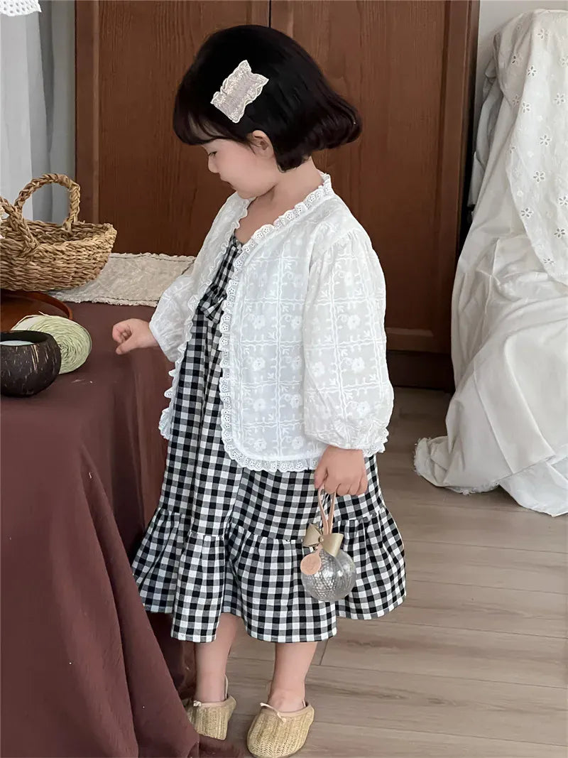 ノースリーブワンピース キッズワンピース チェックフリルキャミソールワンピース【mh0008909】