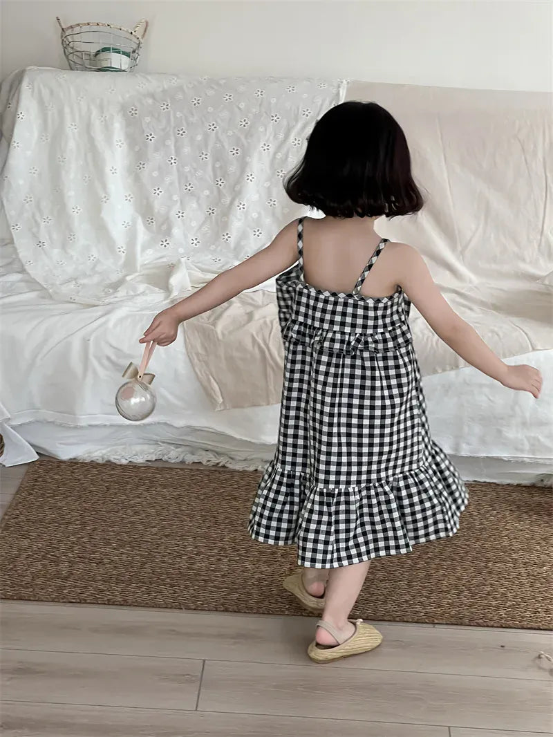 ノースリーブワンピース キッズワンピース チェックフリルキャミソールワンピース【mh0008909】