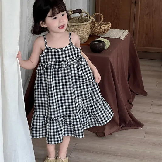ノースリーブワンピース キッズワンピース チェックフリルキャミソールワンピース【mh0008909】