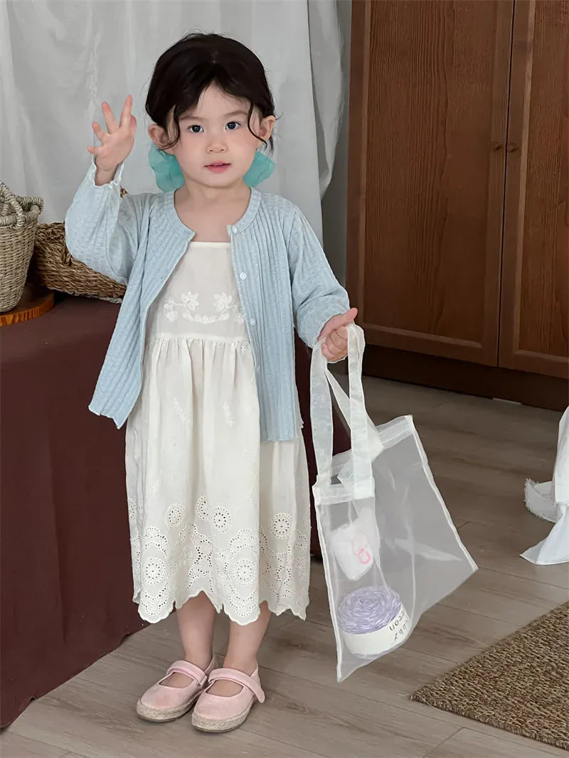 ノースリーブワンピース キッズワンピース スカラップレース刺繍キャミソールワンピース【mh0008910】