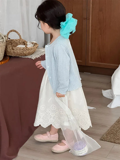 ノースリーブワンピース キッズワンピース スカラップレース刺繍キャミソールワンピース【mh0008910】