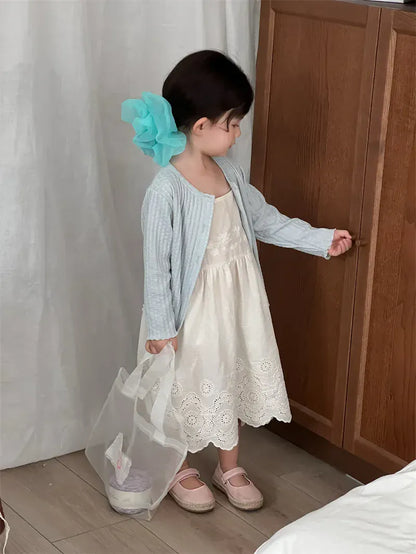 ノースリーブワンピース キッズワンピース スカラップレース刺繍キャミソールワンピース【mh0008910】