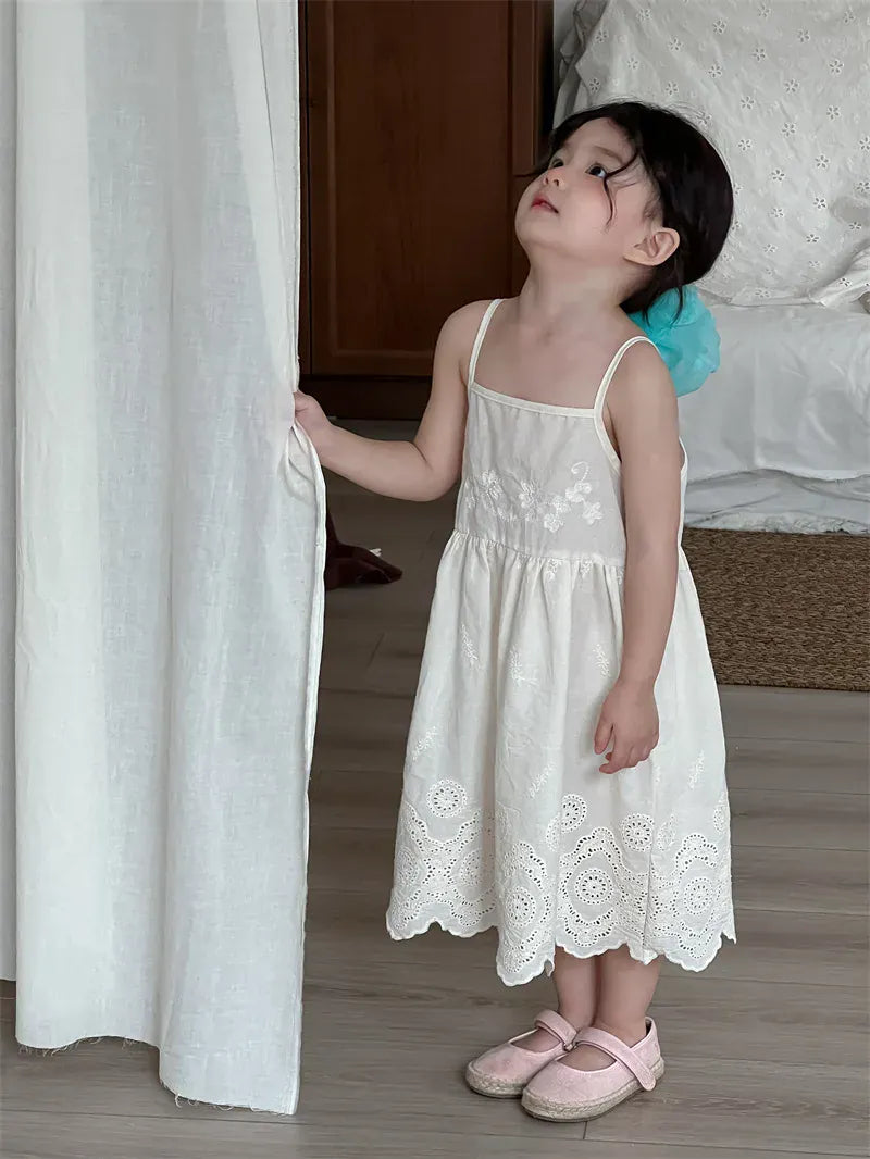 ノースリーブワンピース キッズワンピース スカラップレース刺繍キャミソールワンピース【mh0008910】