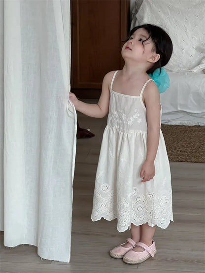 ノースリーブワンピース キッズワンピース スカラップレース刺繍キャミソールワンピース【mh0008910】
