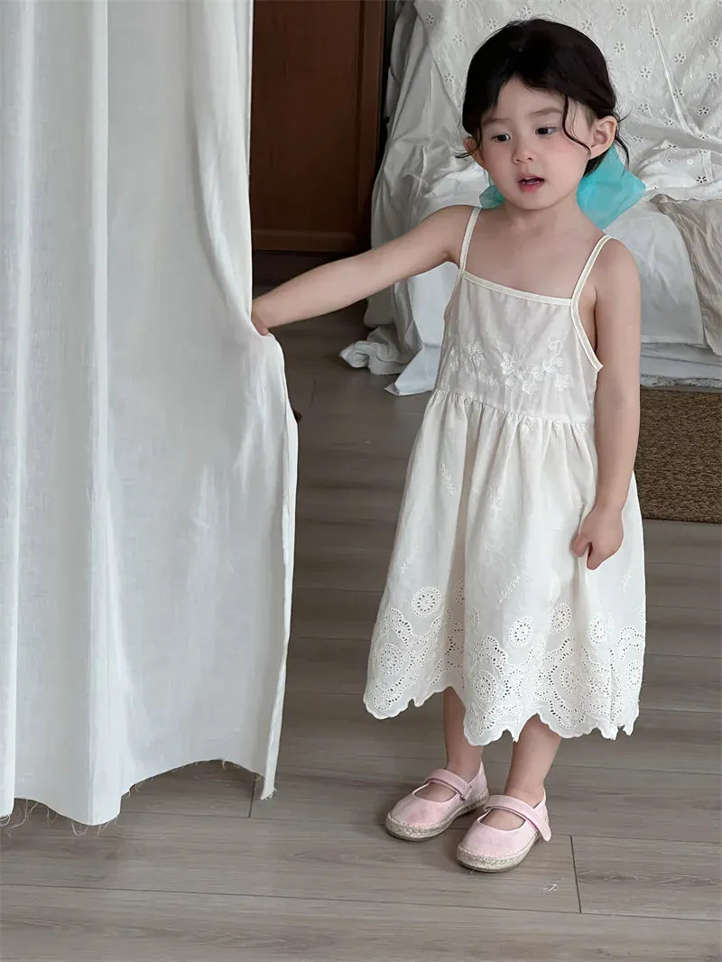 ノースリーブワンピース キッズワンピース スカラップレース刺繍キャミソールワンピース【mh0008910】