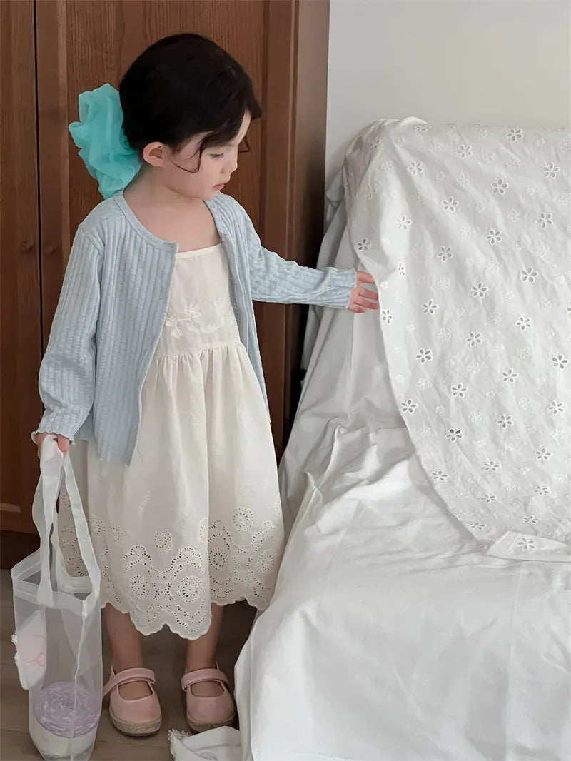 ノースリーブワンピース キッズワンピース スカラップレース刺繍キャミソールワンピース【mh0008910】