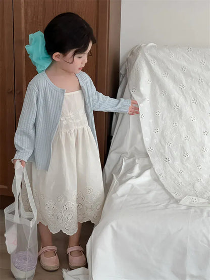 ノースリーブワンピース キッズワンピース スカラップレース刺繍キャミソールワンピース【mh0008910】