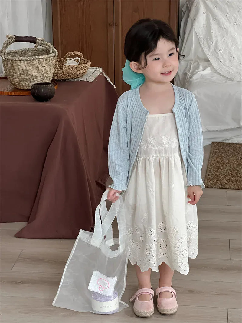 ノースリーブワンピース キッズワンピース スカラップレース刺繍キャミソールワンピース【mh0008910】