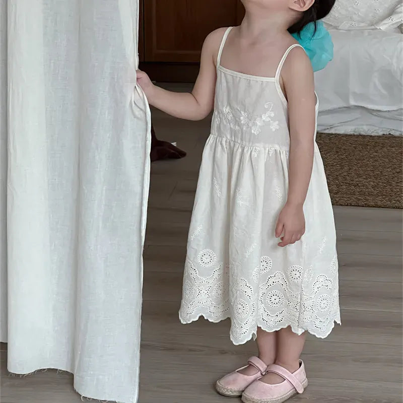 ノースリーブワンピース キッズワンピース スカラップレース刺繍キャミソールワンピース【mh0008910】