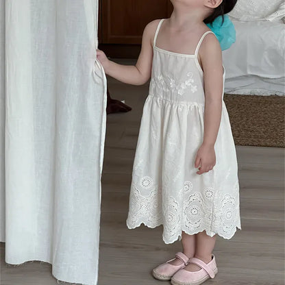 ノースリーブワンピース キッズワンピース スカラップレース刺繍キャミソールワンピース【mh0008910】