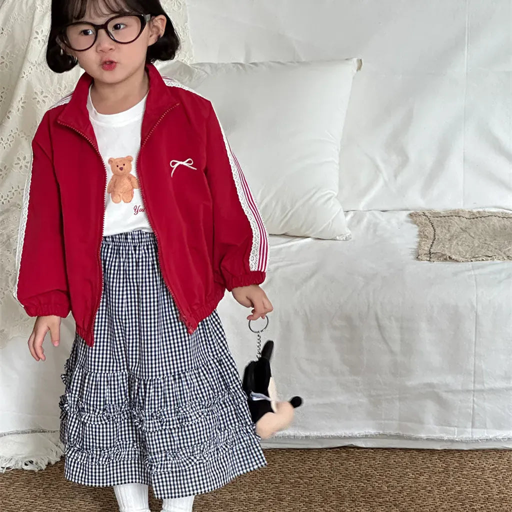 ショートコート・ジャケット・ジャンパー リボン刺繍サイドレースジップアップジャケット【mh0011252】