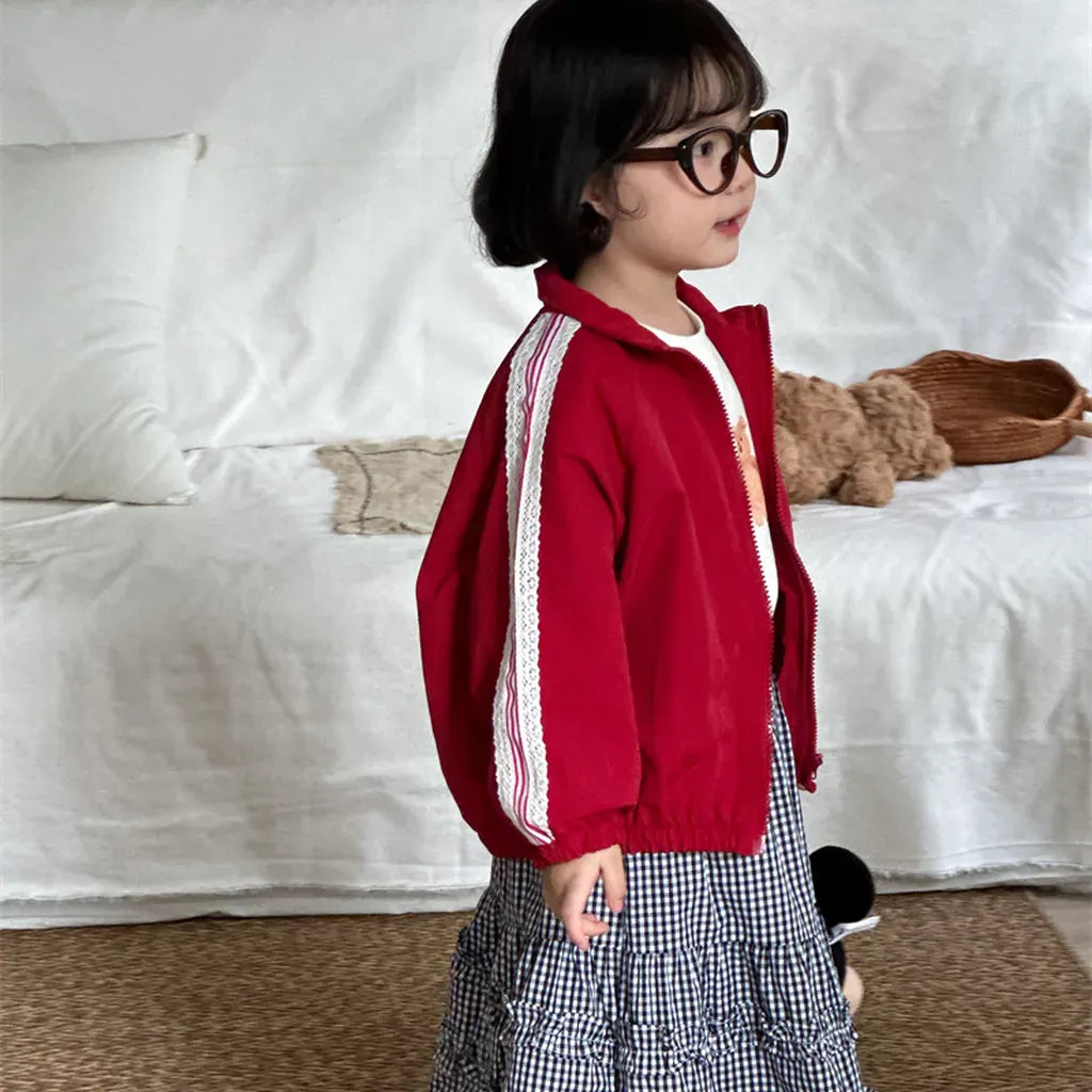 ショートコート・ジャケット・ジャンパー リボン刺繍サイドレースジップアップジャケット【mh0011252】