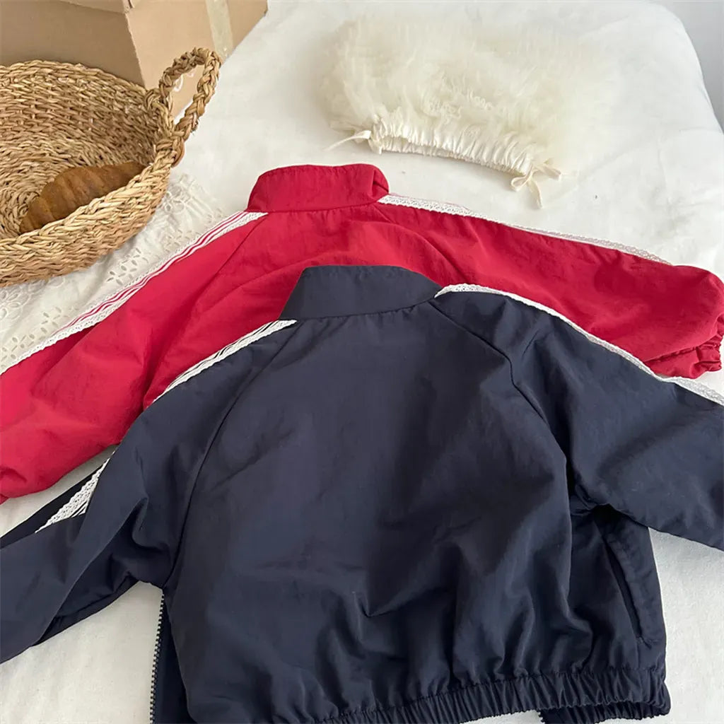 ショートコート・ジャケット・ジャンパー リボン刺繍サイドレースジップアップジャケット【mh0011252】