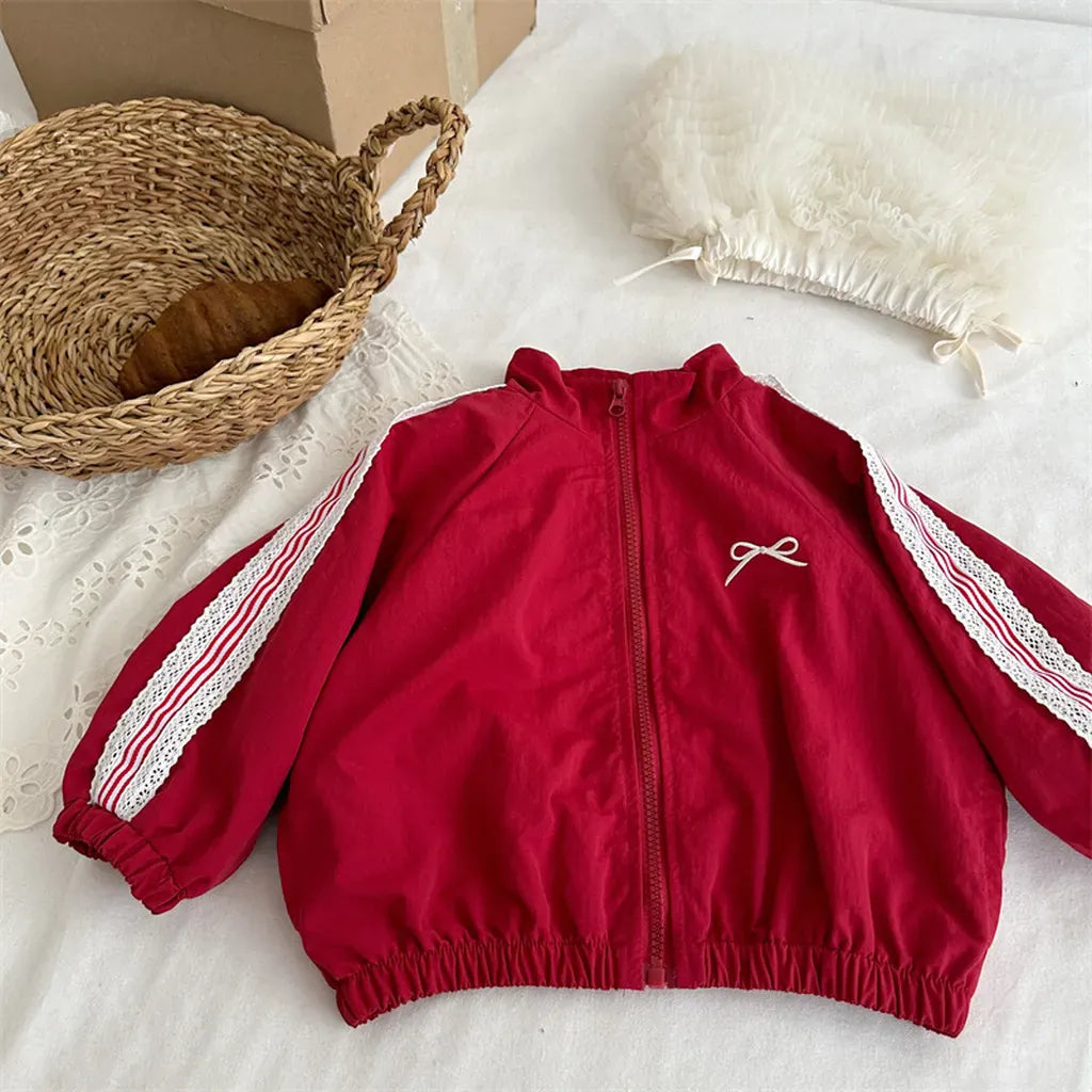 ショートコート・ジャケット・ジャンパー リボン刺繍サイドレースジップアップジャケット【mh0011252】