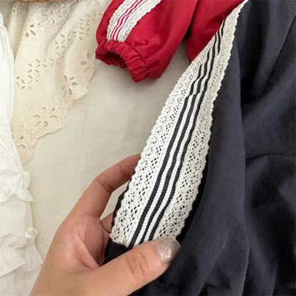 ショートコート・ジャケット・ジャンパー リボン刺繍サイドレースジップアップジャケット【mh0011252】