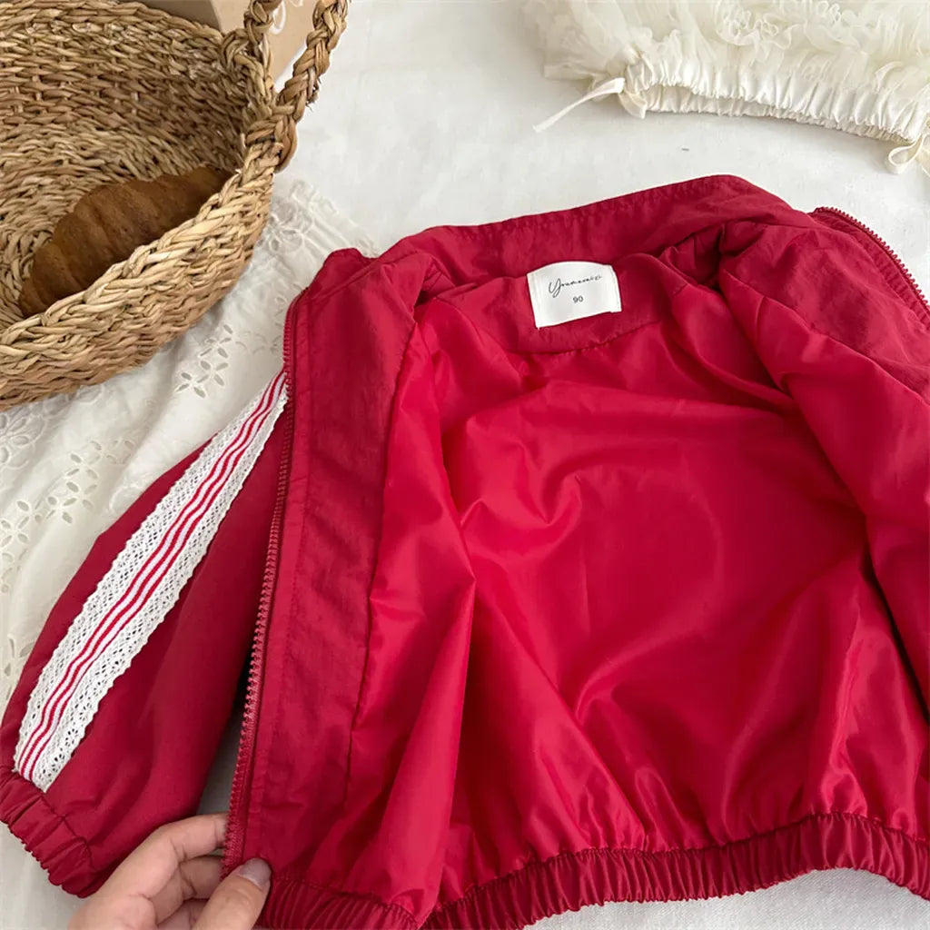 ショートコート・ジャケット・ジャンパー リボン刺繍サイドレースジップアップジャケット【mh0011252】