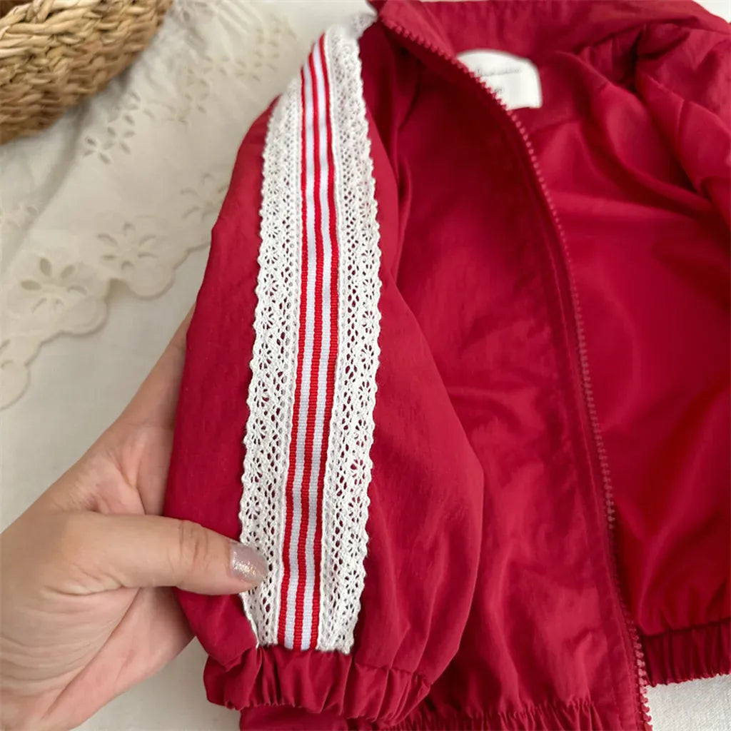 ショートコート・ジャケット・ジャンパー リボン刺繍サイドレースジップアップジャケット【mh0011252】