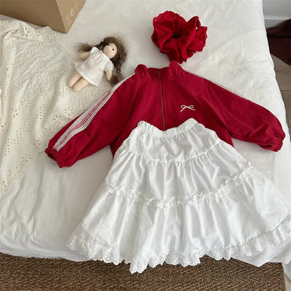 ショートコート・ジャケット・ジャンパー リボン刺繍サイドレースジップアップジャケット【mh0011252】