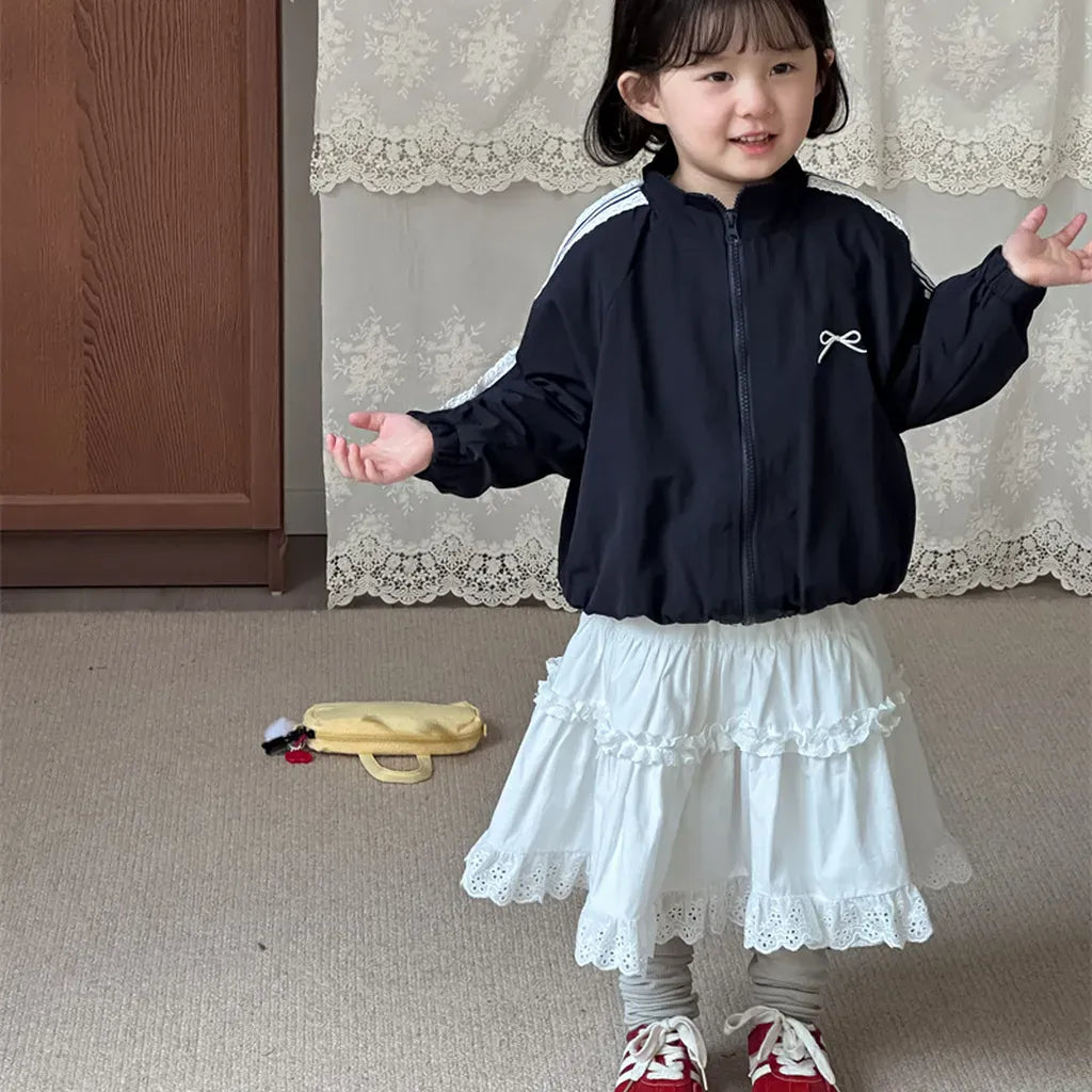 ショートコート・ジャケット・ジャンパー リボン刺繍サイドレースジップアップジャケット【mh0011252】