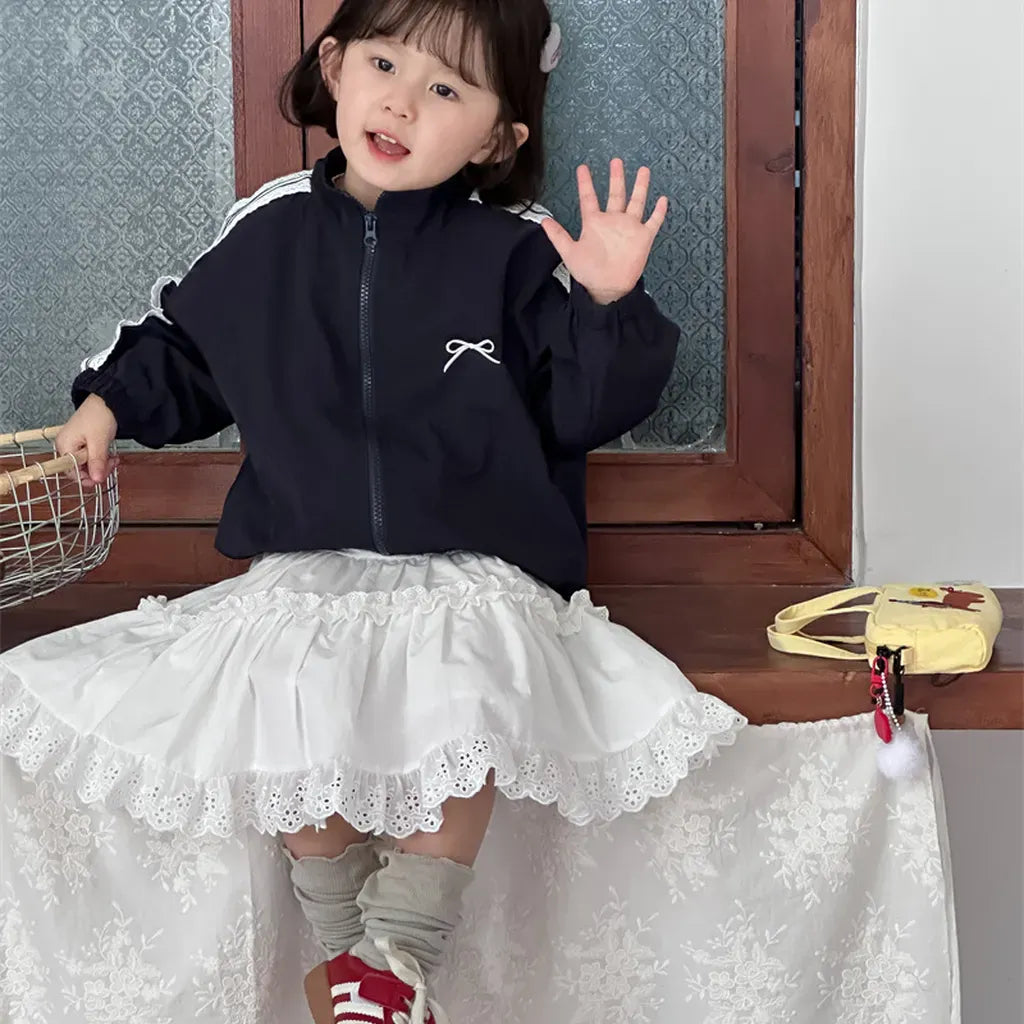 ショートコート・ジャケット・ジャンパー リボン刺繍サイドレースジップアップジャケット【mh0011252】